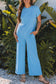 Smoke Gray Solid Corded Knit Short Sleeve T Shirt and Wide Leg Pants Set