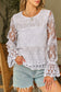 Beige Embroidered Mesh Flounce Sleeve Blouse