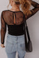 Black Polka Dot Mesh Long Sleeve Square Neck Bodysuit