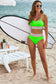 Green Striped Patchwork Spaghetti Strap High Waist Bikini Swimsuit