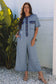 Beige Half Placket Chest Pockets Short Sleeve Wide Leg Jumpsuit