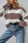 Khaki Two Tone Striped Patchwork Drop Shoulder Loose Sweater