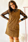 Beige Corduroy Sleeveless Mini Dress With Patched Pockets