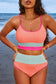 Burgundy Color Block High Waisted Sexy Bikini Set
