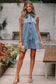 Real Teal Bowknot Neck Sleeveless Ruffled Chambray Dress