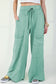 Black Mineral Wash Exposed Seam Drawstring High Waist Wide Leg Cargo Pants