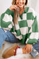 Light French Beige Checkered Pattern Polo Collar Loose Sweater