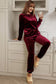 Red Solid Velvet Two Piece Lounge Set