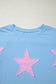 Aruba Blue Frayed Denim Star Patched Oversize T Shirt