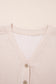 Parchment Spiral Ribbed Short Sleeve V Neck Buttoned Romper with Pocket