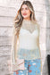 Apricot Flounced Long Sleeve Mock Neck Sheer Lace Top