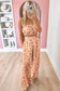 Pink Boho Floral Bandeau Top and High Waist Wide Leg Pants Set