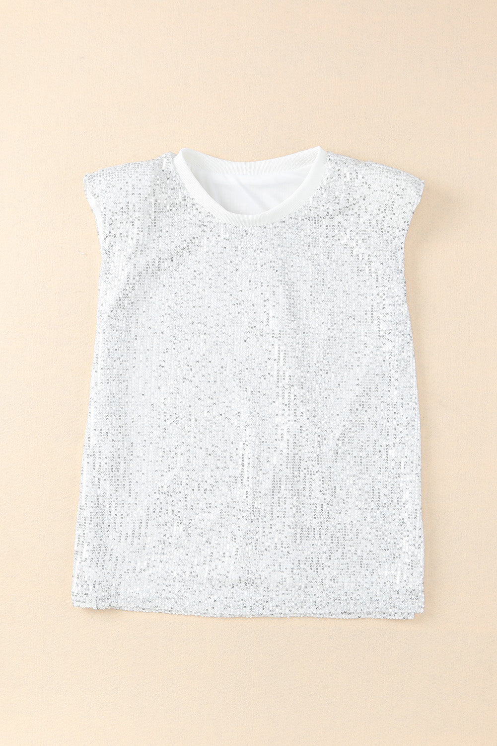 White Round Neck Sequin Tank Top