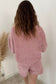 Dark Brown Solid Color Textured Knit Drop Shoulder Pullover Drawstring Shorts Set