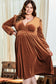 Camel Surplice V Neck Balloon Sleeve Velvet Dress