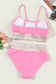 Green Striped Patchwork Spaghetti Strap High Waist Bikini Swimsuit