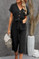 Black Dolman Button Belted V Neck Wide Leg Pocketed Jumpsuit