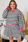 Black Stripe Color Block Edge Pullover and Shorts PLus Size Set