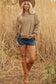 Dark Khaki Fuzzy Sherpa Splicing Pullover Sweatshirt with Side Slit