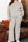 Plus Size Ribbed V Neck Pullover and Pants Set