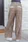 Khaki Animal Print Wide Leg Terry Knit Pants