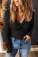 Orange Textured Twist Front V Neck Long Sleeve Slim Solid Color Top