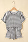 Black Stripe Knitted Short Sleeve Top and Drawstring Shorts Set