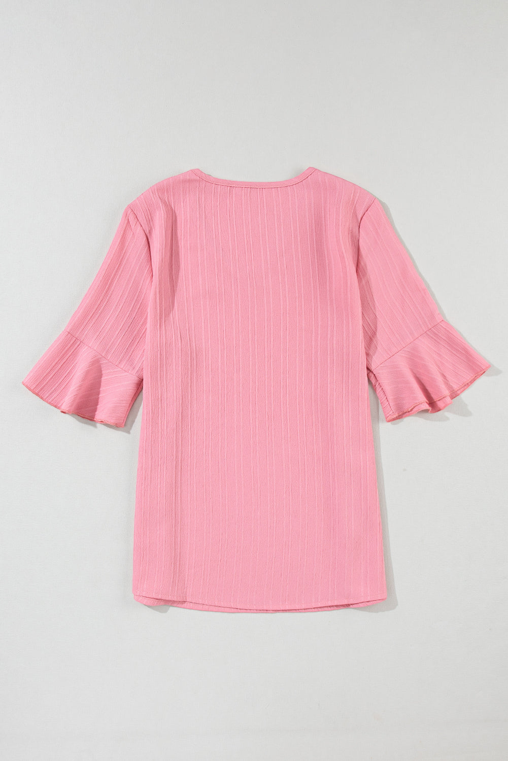 Peach Blossom Ruffled Half Sleeve V Neck Textured Top