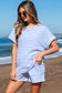 Black Stripe Knitted Short Sleeve Top and Drawstring Shorts Set