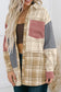 Orange Plaid Color Block Patchwork Shirt Jacket with Pocket