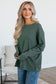 Dark Grey Waffle Knit Patchwork Long Sleeve Loose Top