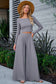 Gray Solid Color Ribbed Crop Top Long Pants Set