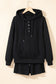 Navy Blue Button Drawstring Hooded Pullover and Casual Short Set