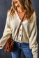 Beige Knitted Buttoned V Neck Cardigan