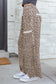 Khaki Animal Print Wide Leg Terry Knit Pants