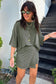 Laurel Green Solid Color Oversize Tee Tie Wrap Mini Skort 2pcs Set