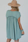 Dusty Pink Corded Knit Textured Patched Pocket Frilled Swing Mini Dress with Pockets