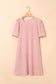 Parchment Corded Knit Crew Neck Puff Sleeve Shift Mini Dress