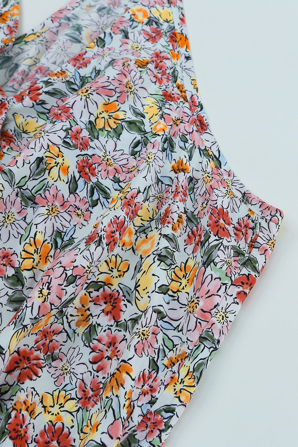 Multicolor Wrapped V Neck Floral Tank Crop Top