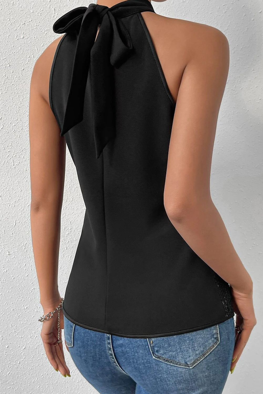 Black Tie Back Sequined Tank Top