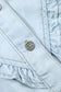 Beau Blue Mineral Wash Cap Sleeve Frilled Button Up Denim Shirt