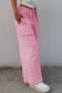 Black Mineral Wash Exposed Seam Drawstring High Waist Wide Leg Cargo Pants