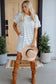 White Stripe Ruffled Short Sleeve Crew Neck T Shirt Shift Mini Dress