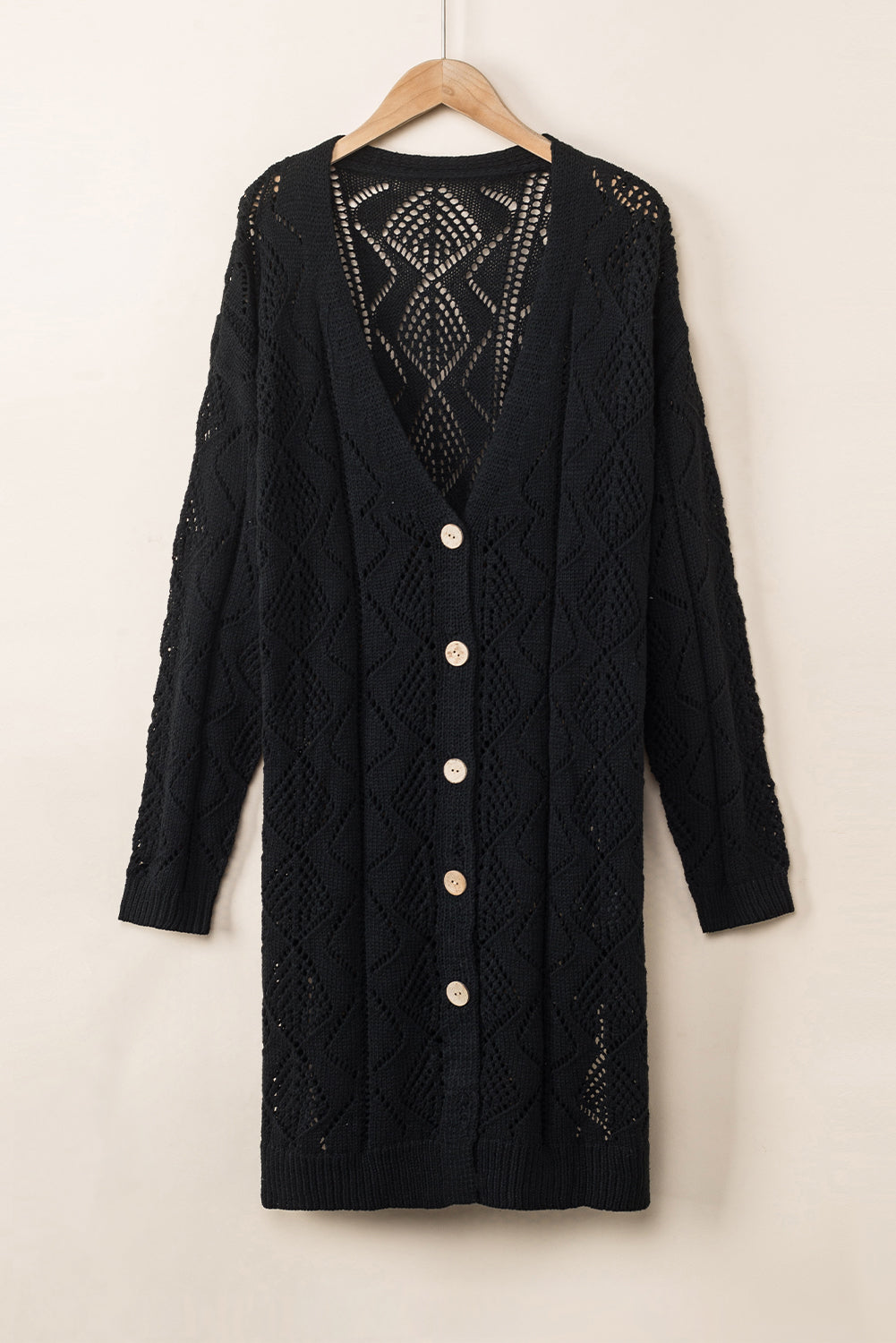 Black Hollow-out Open Knit Cardigan