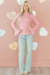 Gossamer Pink Heart Jacquard Flare Sleeve Mock Neck Fitted Top