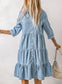 Sky Blue Ruffled Denim Full Buttoned Midi Dress