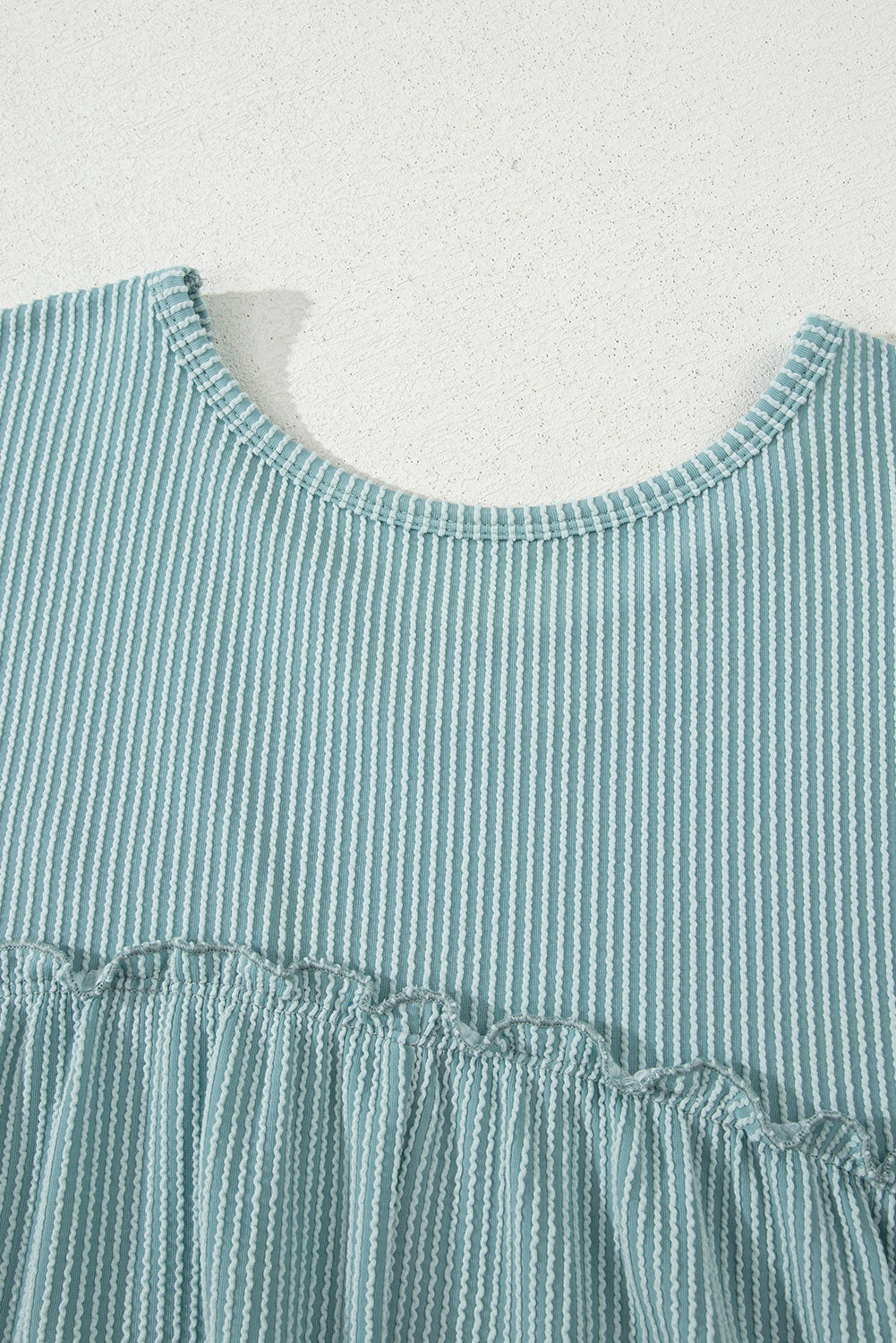 Dusty Pink Corded Knit Textured Patched Pocket Frilled Swing Mini Dress with Pockets