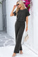 Black Ribbed Keyhole Short Sleeve Wide Leg Jumpsuit