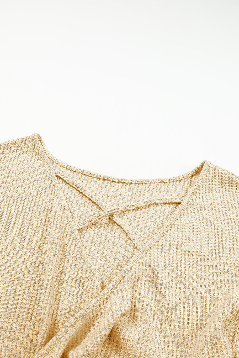 Apricot Sequin Sleeve Open Back Waffle Knit Top