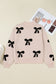 Smoke Gray Pearl Embellished Bow Pattern Loose Sweater